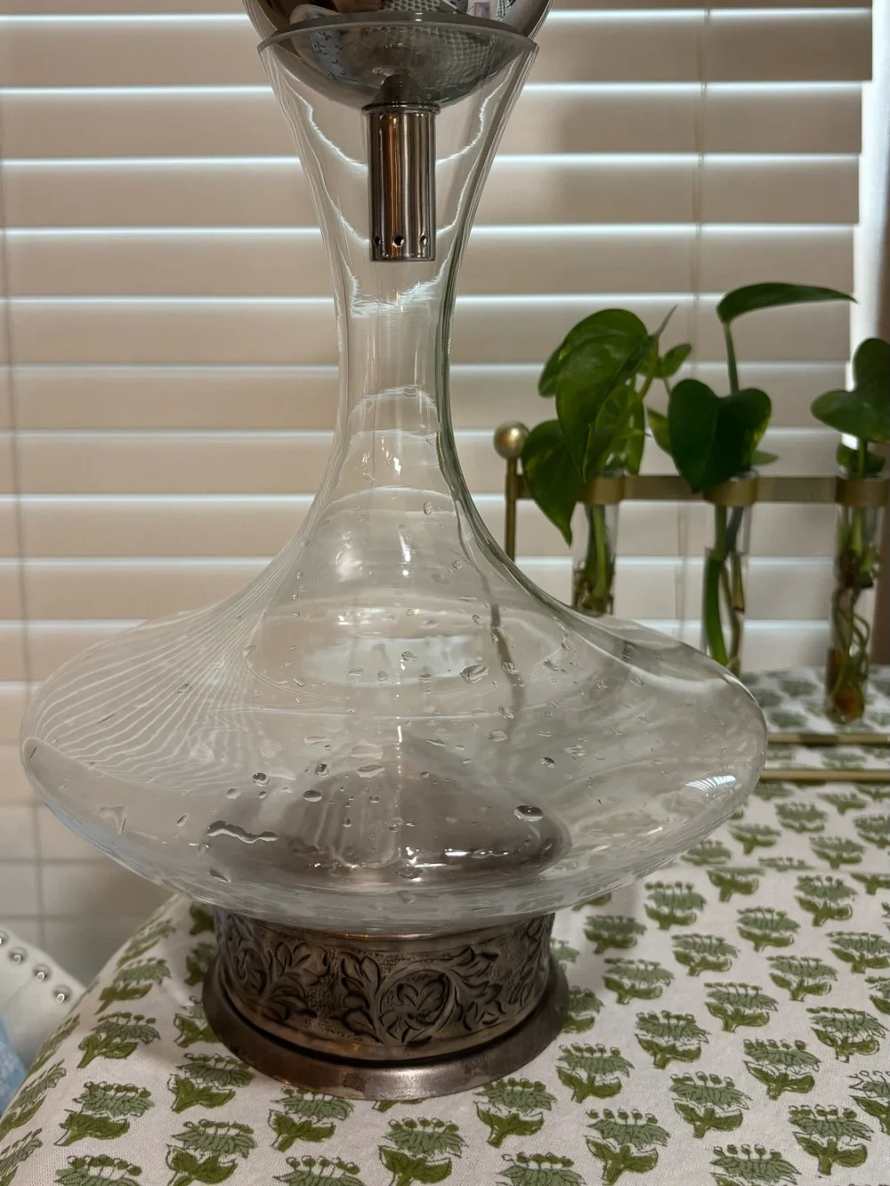 Pottery Barn Madena Pewter Base Glass Wine Decanter & Funnel Set